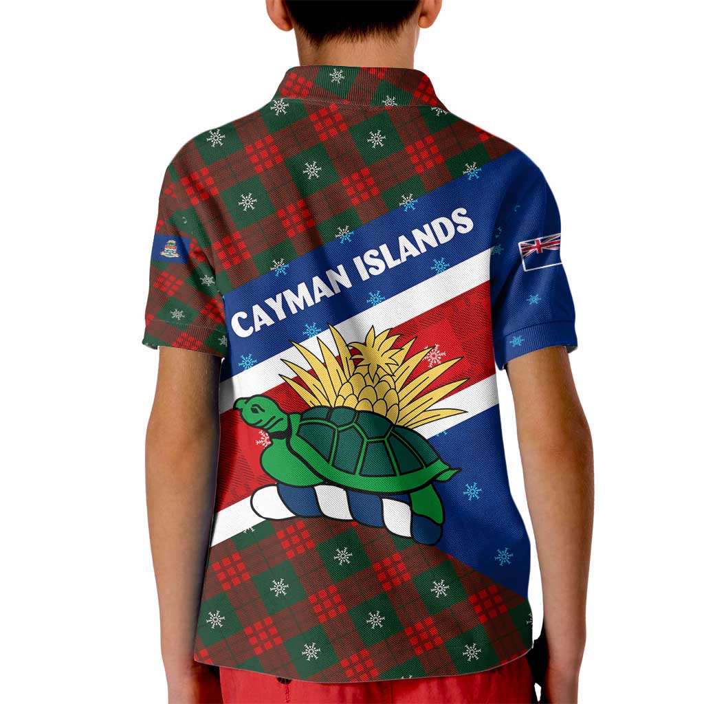 Cayman Islands Xmas Kid Polo Shirt Christmas Plaid Turtle and Coat of Arms Red Green Blue - Wonder Print Shop
