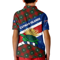 Cayman Islands Xmas Kid Polo Shirt Christmas Plaid Turtle and Coat of Arms Red Green Blue - Wonder Print Shop
