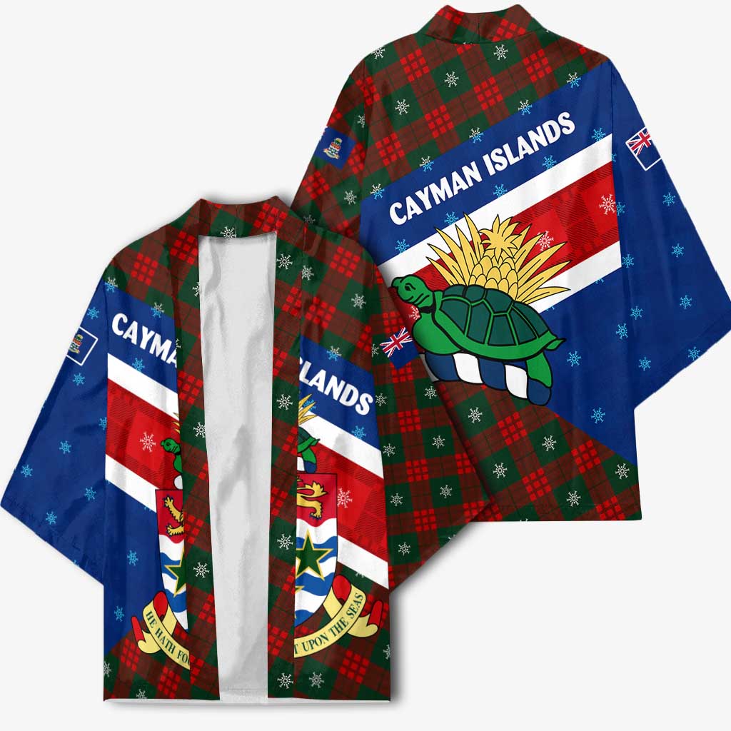 Cayman Islands Xmas Kimono Christmas Plaid Turtle and Coat of Arms Red Green Blue - Wonder Print Shop