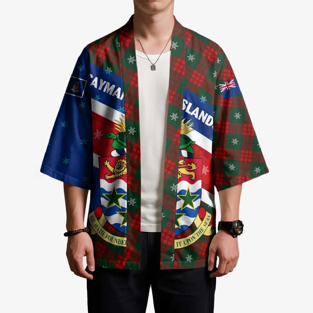 Cayman Islands Xmas Kimono Christmas Plaid Turtle and Coat of Arms Red Green Blue - Wonder Print Shop