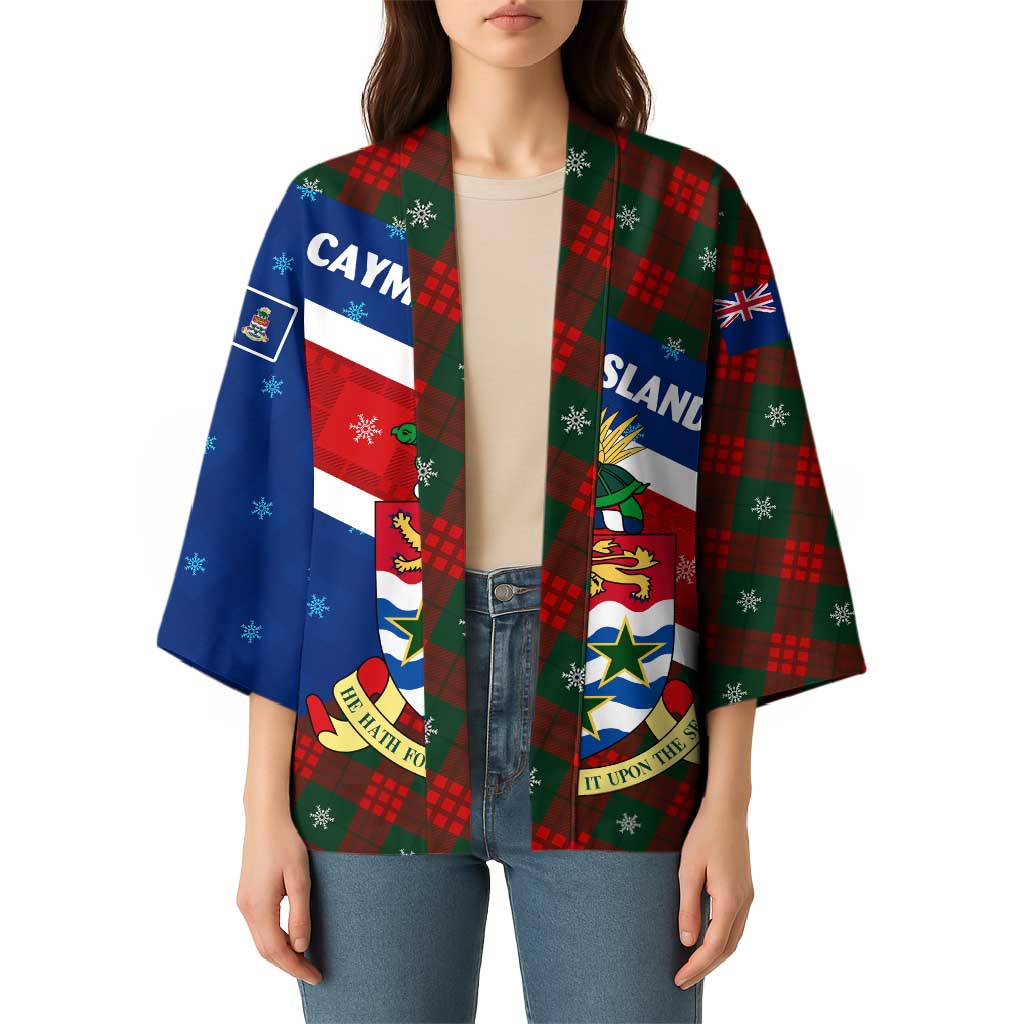 Cayman Islands Xmas Kimono Christmas Plaid Turtle and Coat of Arms Red Green Blue - Wonder Print Shop