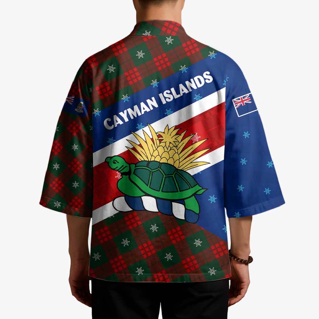 Cayman Islands Xmas Kimono Christmas Plaid Turtle and Coat of Arms Red Green Blue - Wonder Print Shop