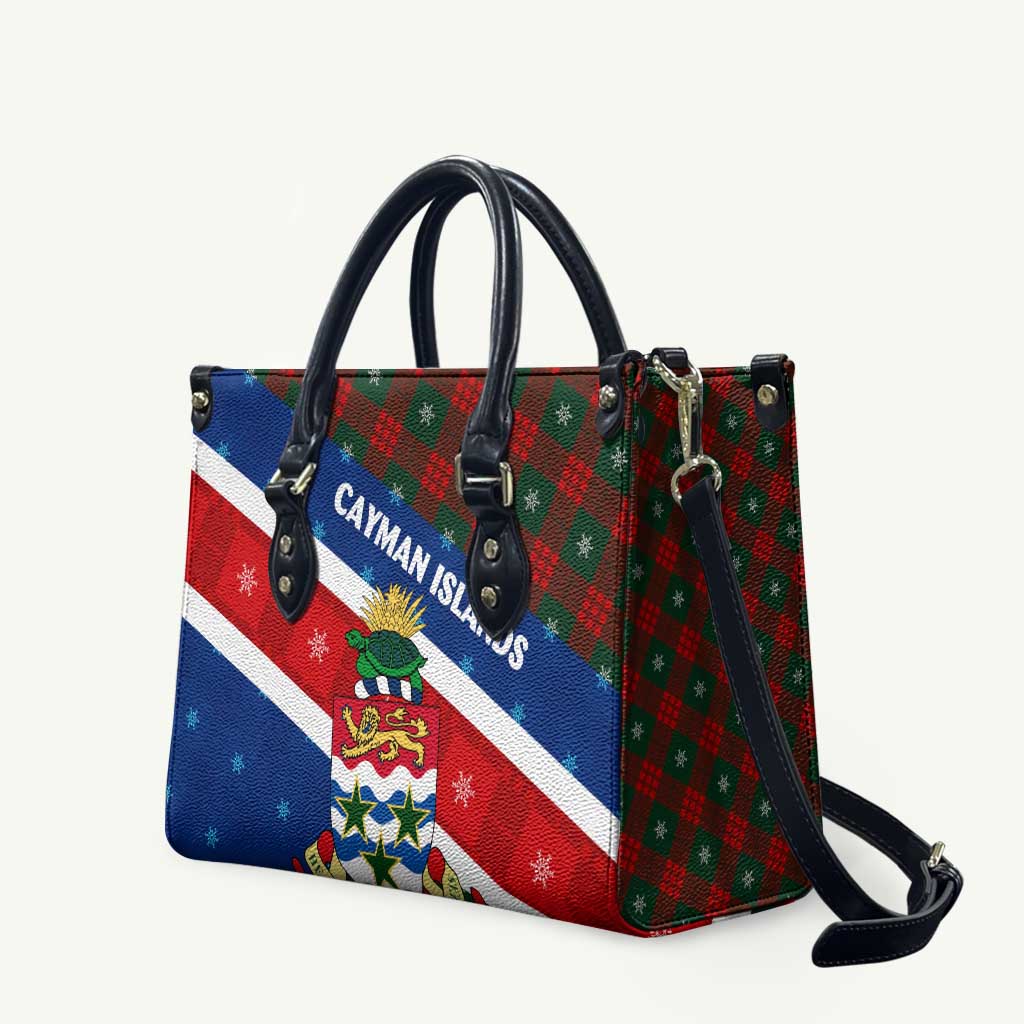 Cayman Islands Xmas Leather Bag Christmas Plaid Turtle and Coat of Arms Red Green Blue - Wonder Print Shop