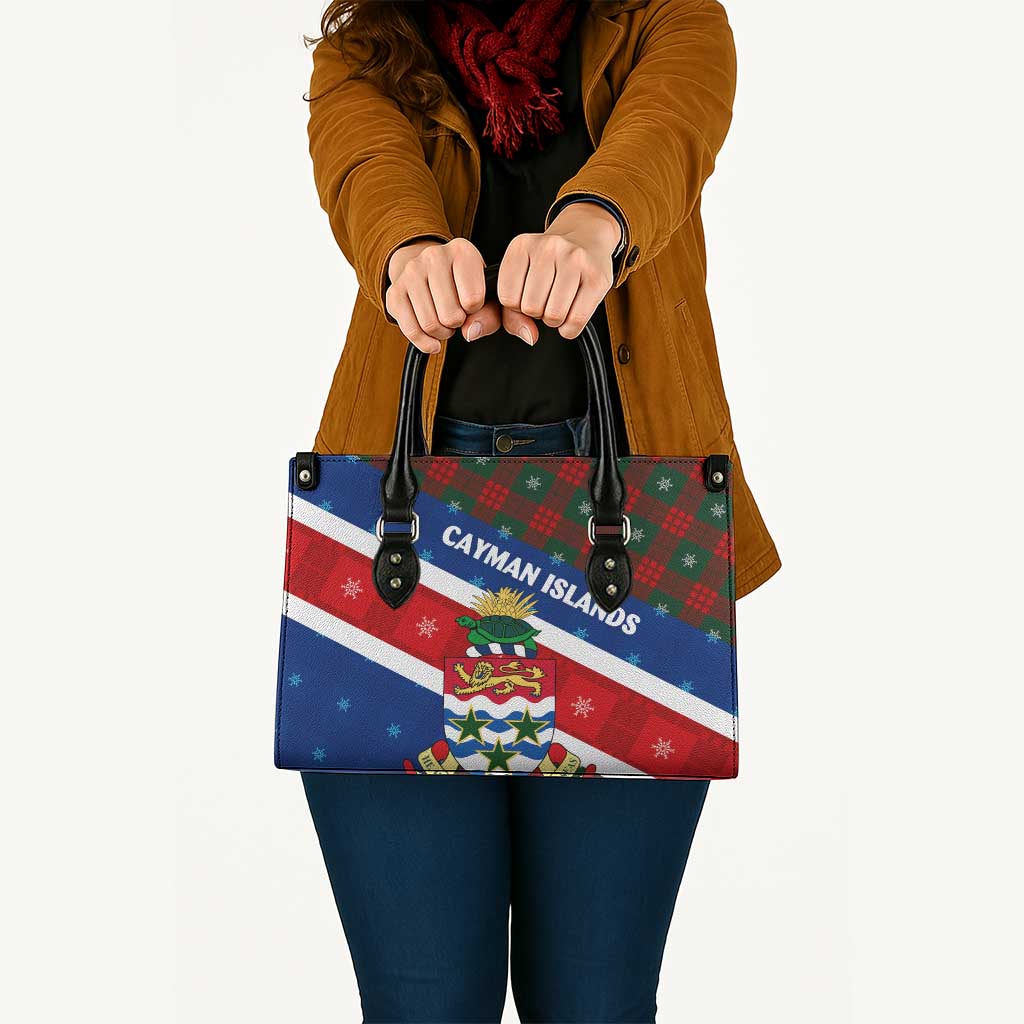 Cayman Islands Xmas Leather Bag Christmas Plaid Turtle and Coat of Arms Red Green Blue - Wonder Print Shop