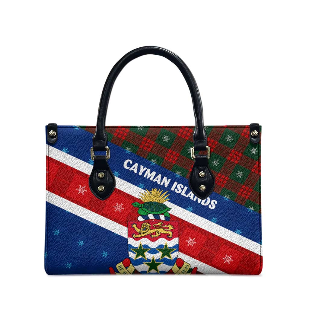 Cayman Islands Xmas Leather Bag Christmas Plaid Turtle and Coat of Arms Red Green Blue - Wonder Print Shop