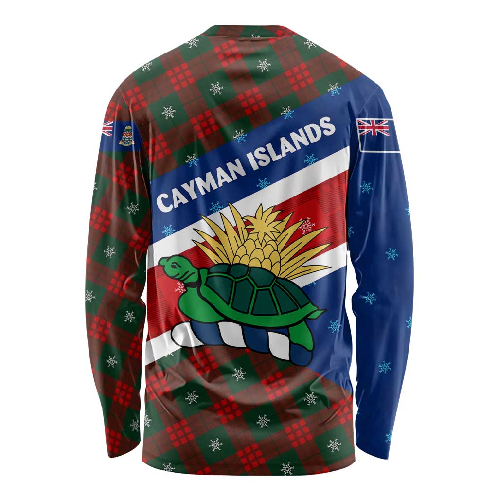 Cayman Islands Xmas Long Sleeve Shirt Christmas Plaid Turtle and Coat of Arms Red Green Blue - Wonder Print Shop