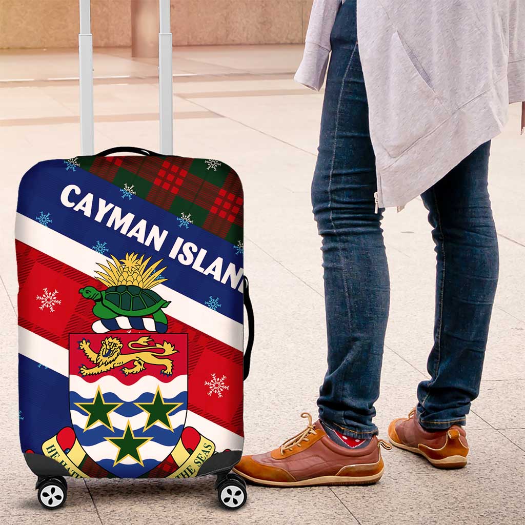 Cayman Islands Xmas Luggage Cover Christmas Plaid Turtle and Coat of Arms Red Green Blue - Wonder Print Shop