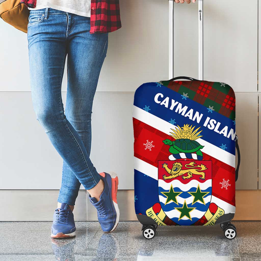 Cayman Islands Xmas Luggage Cover Christmas Plaid Turtle and Coat of Arms Red Green Blue - Wonder Print Shop