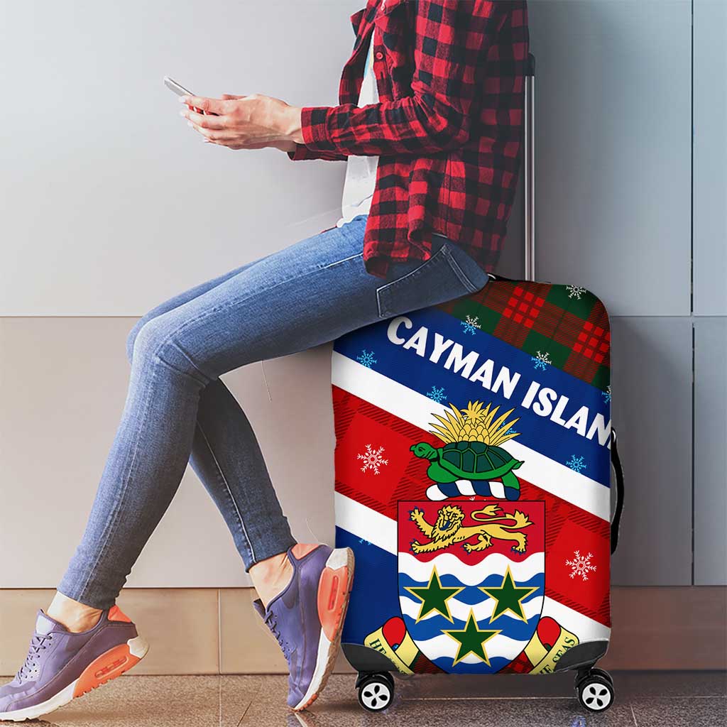 Cayman Islands Xmas Luggage Cover Christmas Plaid Turtle and Coat of Arms Red Green Blue - Wonder Print Shop