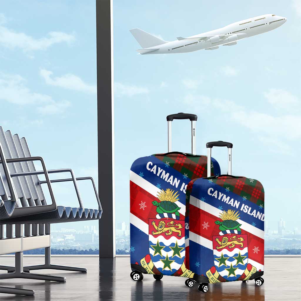 Cayman Islands Xmas Luggage Cover Christmas Plaid Turtle and Coat of Arms Red Green Blue - Wonder Print Shop