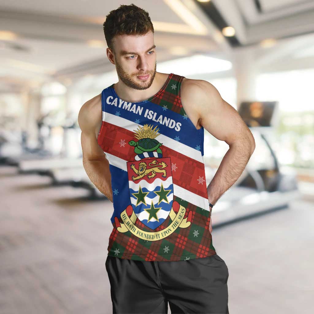 Cayman Islands Xmas Men Tank Top Christmas Plaid Turtle and Coat of Arms Red Green Blue - Wonder Print Shop