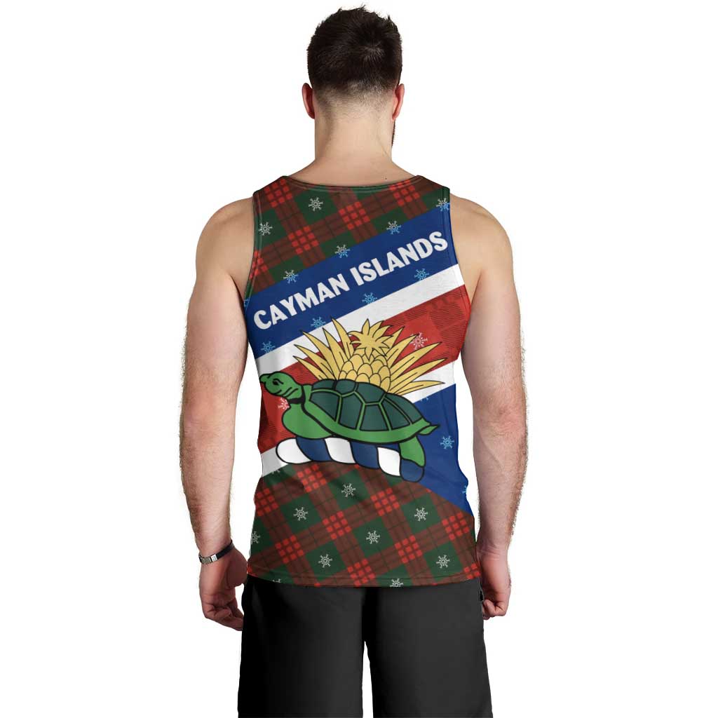 Cayman Islands Xmas Men Tank Top Christmas Plaid Turtle and Coat of Arms Red Green Blue - Wonder Print Shop
