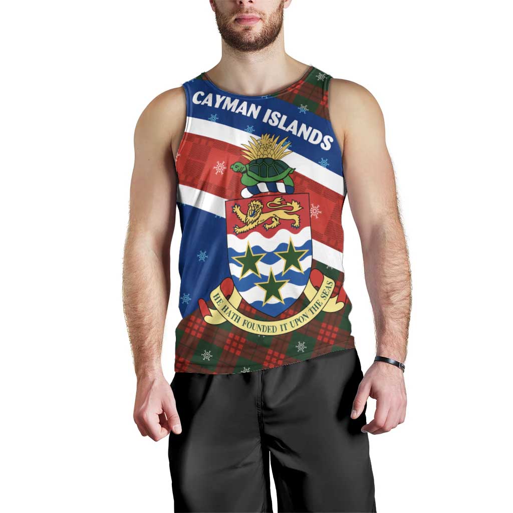 Cayman Islands Xmas Men Tank Top Christmas Plaid Turtle and Coat of Arms Red Green Blue - Wonder Print Shop