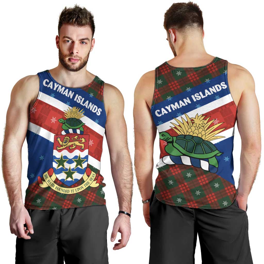 Cayman Islands Xmas Men Tank Top Christmas Plaid Turtle and Coat of Arms Red Green Blue - Wonder Print Shop