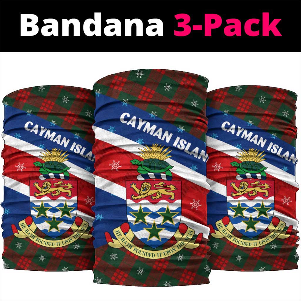 Cayman Islands Xmas Neck Gaiter Christmas Plaid Turtle and Coat of Arms Red Green Blue - Wonder Print Shop