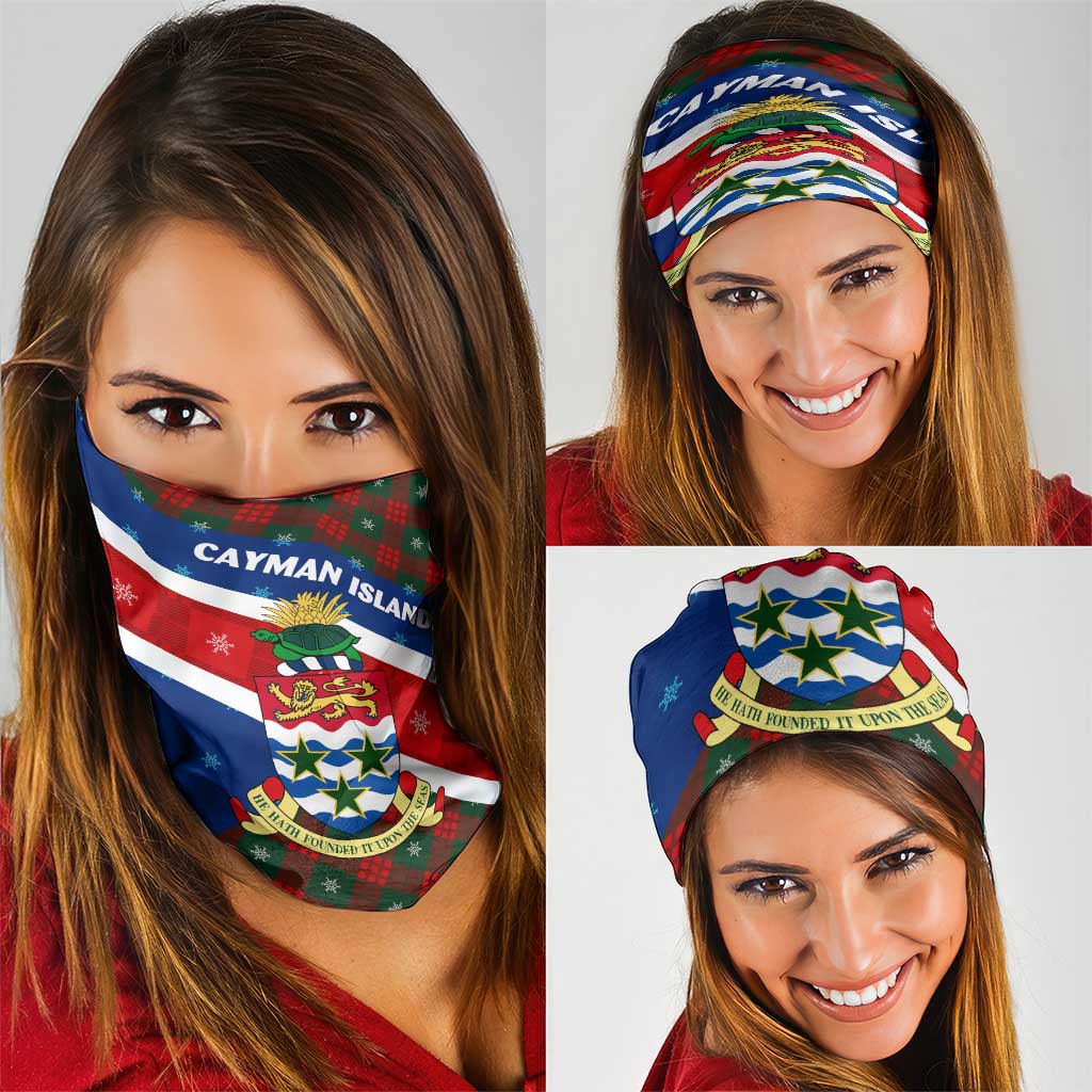 Cayman Islands Xmas Neck Gaiter Christmas Plaid Turtle and Coat of Arms Red Green Blue - Wonder Print Shop