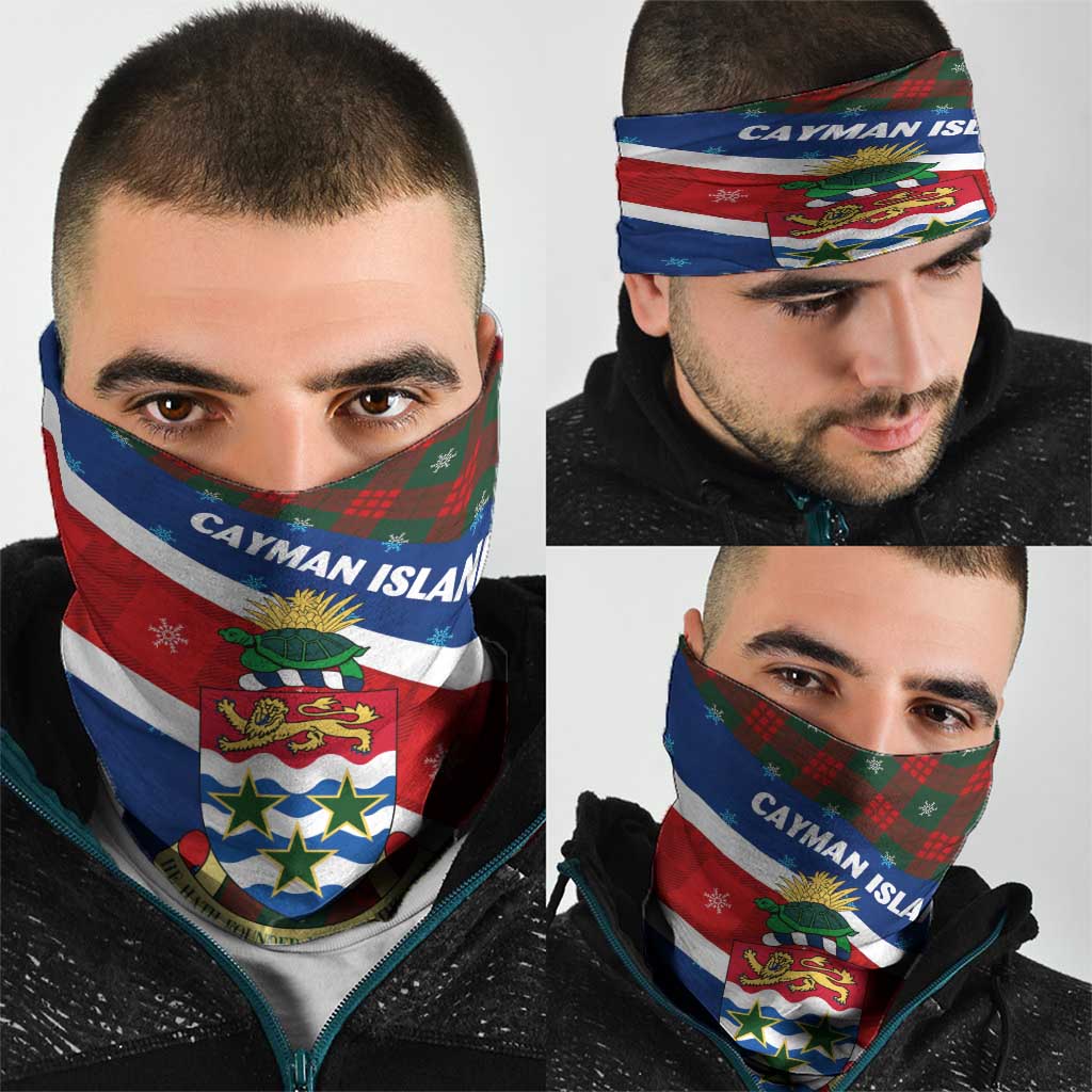 Cayman Islands Xmas Neck Gaiter Christmas Plaid Turtle and Coat of Arms Red Green Blue - Wonder Print Shop