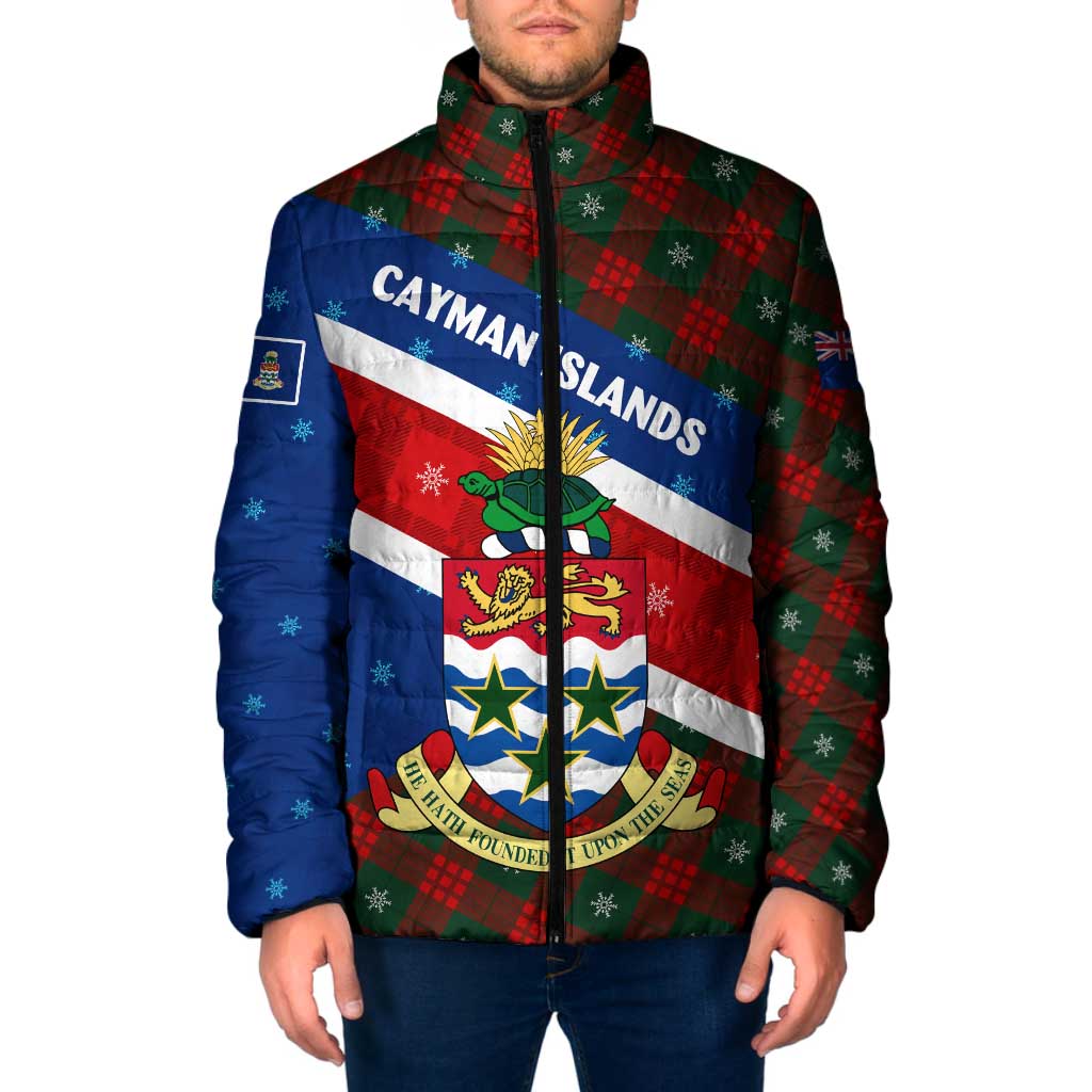 Cayman Islands Xmas Padded Jacket Christmas Plaid Turtle and Coat of Arms Red Green Blue - Wonder Print Shop