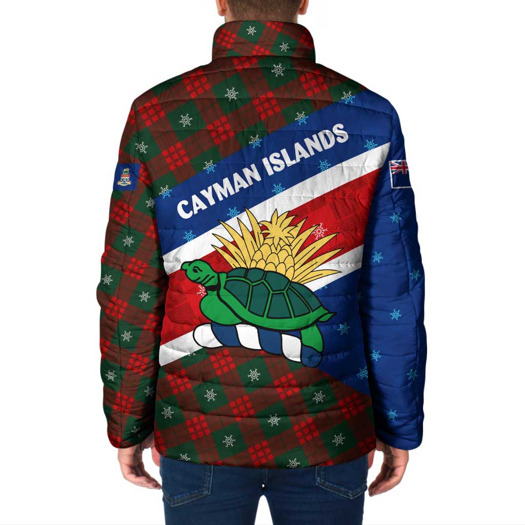 Cayman Islands Xmas Padded Jacket Christmas Plaid Turtle and Coat of Arms Red Green Blue - Wonder Print Shop