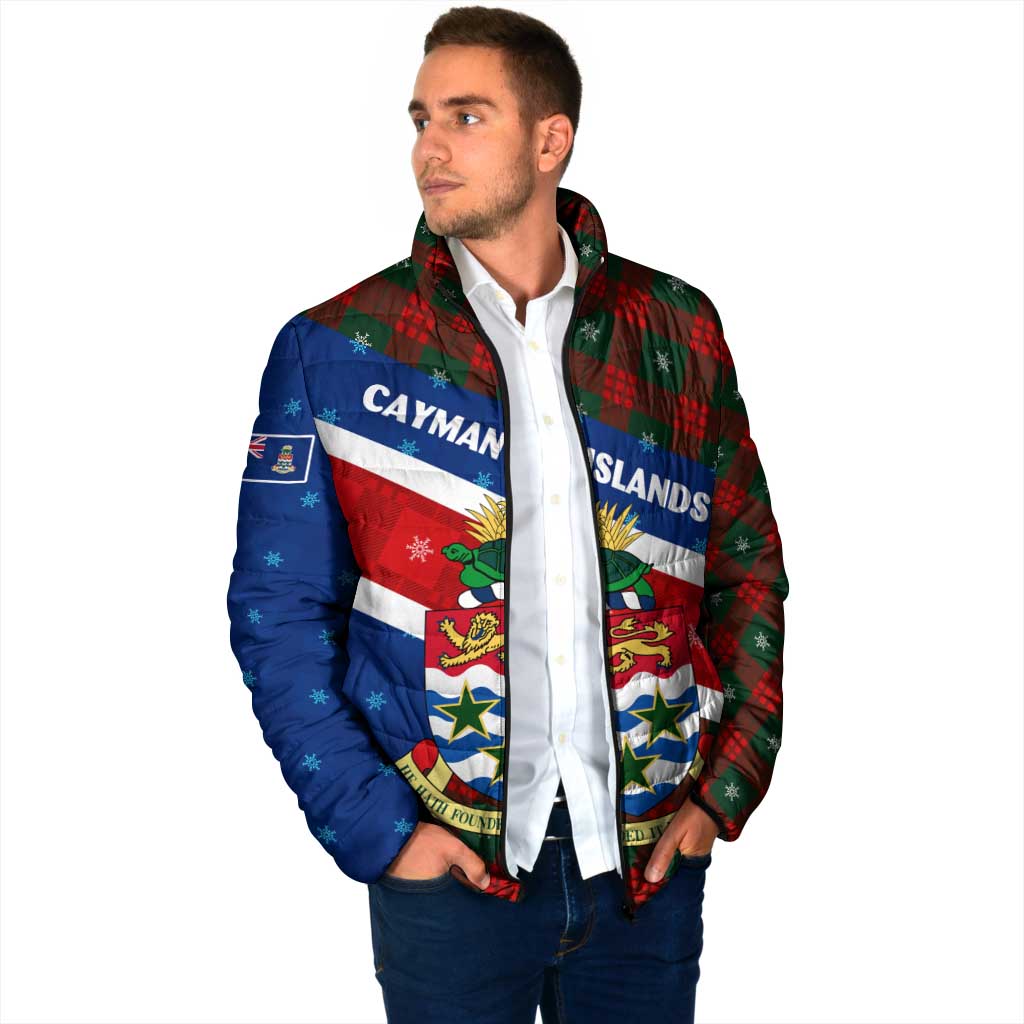 Cayman Islands Xmas Padded Jacket Christmas Plaid Turtle and Coat of Arms Red Green Blue - Wonder Print Shop
