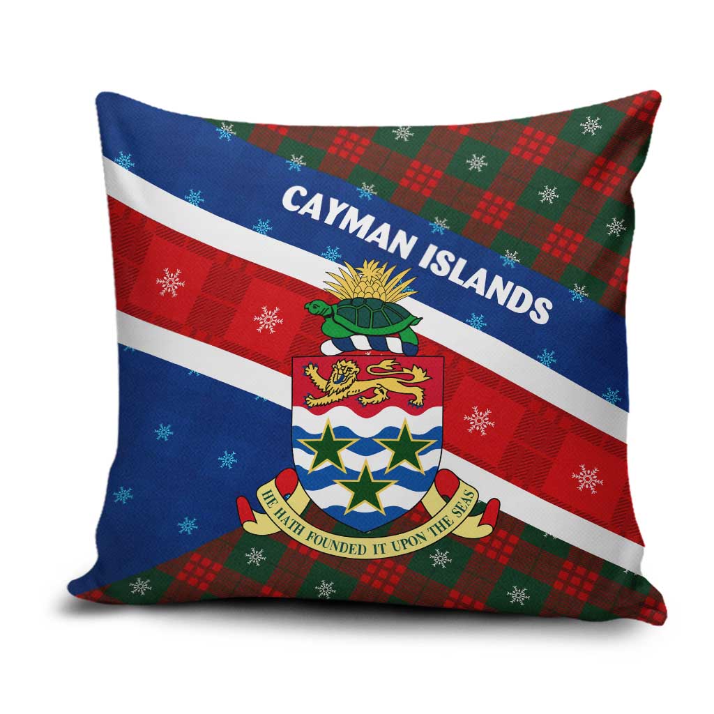 Cayman Islands Xmas Pillow Cover Christmas Plaid Turtle and Coat of Arms Red Green Blue - Wonder Print Shop