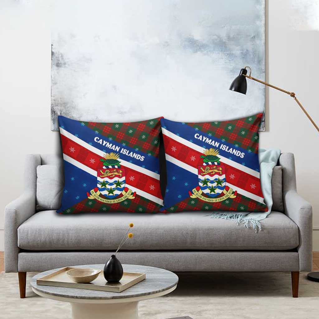 Cayman Islands Xmas Pillow Cover Christmas Plaid Turtle and Coat of Arms Red Green Blue - Wonder Print Shop