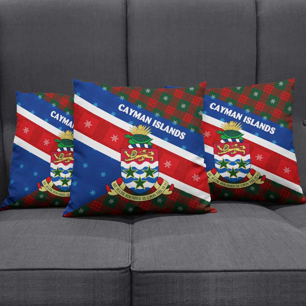 Cayman Islands Xmas Pillow Cover Christmas Plaid Turtle and Coat of Arms Red Green Blue - Wonder Print Shop