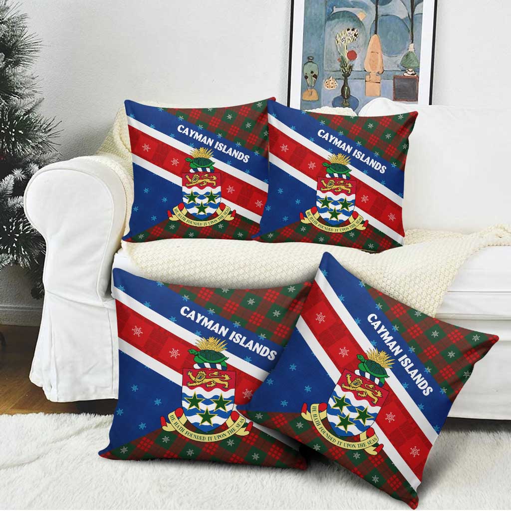 Cayman Islands Xmas Pillow Cover Christmas Plaid Turtle and Coat of Arms Red Green Blue - Wonder Print Shop