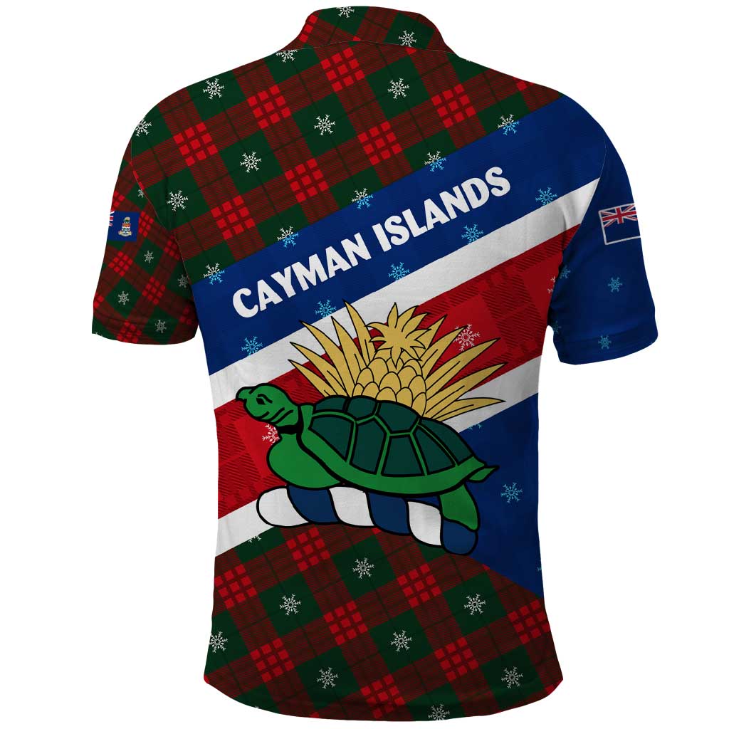 Cayman Islands Xmas Polo Shirt Christmas Plaid Turtle and Coat of Arms Red Green Blue - Wonder Print Shop