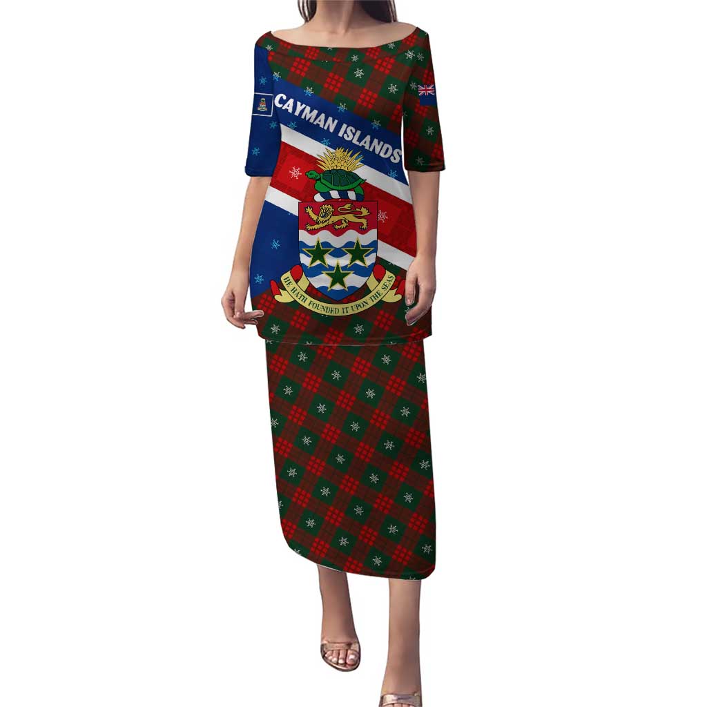 Cayman Islands Xmas Puletasi Christmas Plaid Turtle and Coat of Arms Red Green Blue - Wonder Print Shop
