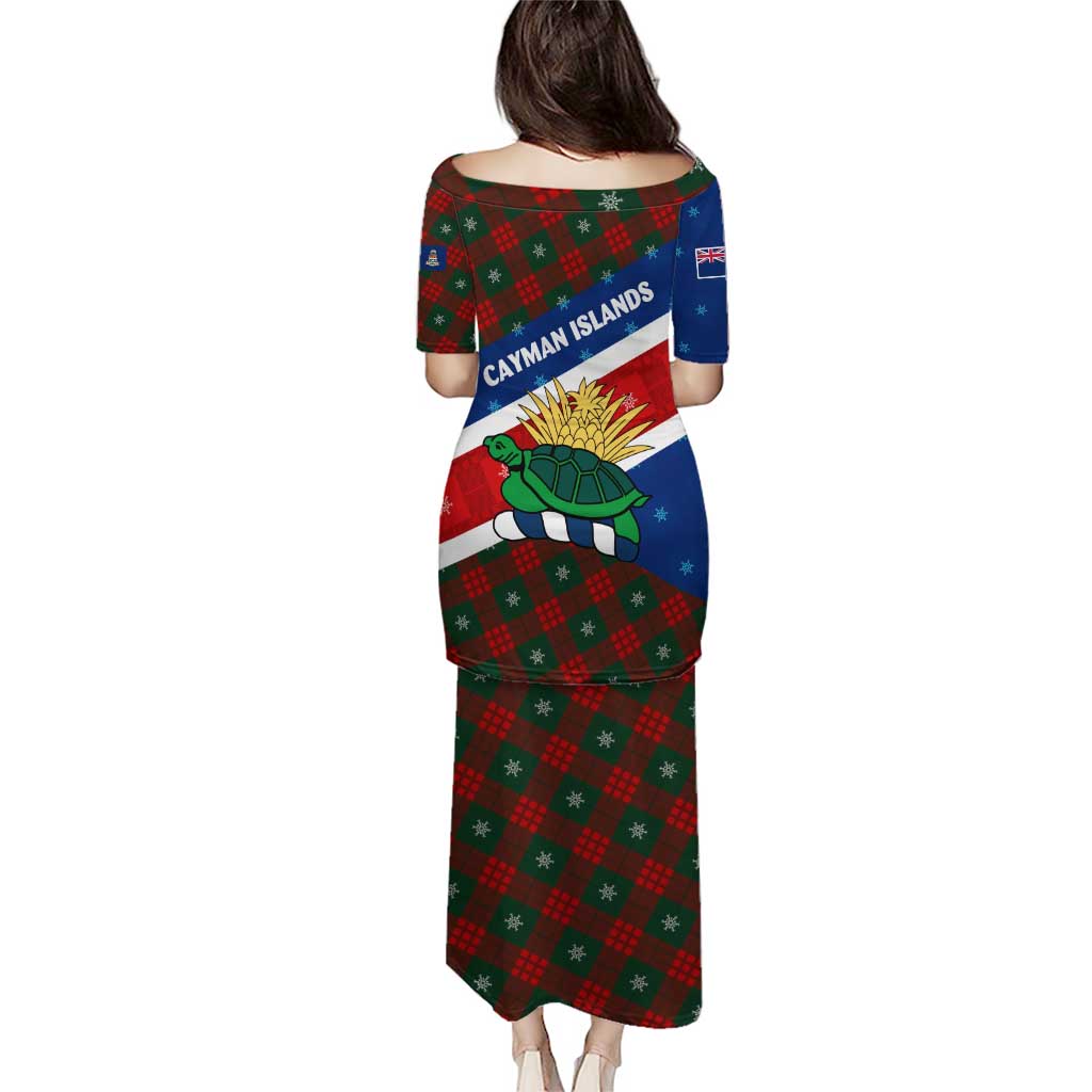 Cayman Islands Xmas Puletasi Christmas Plaid Turtle and Coat of Arms Red Green Blue - Wonder Print Shop