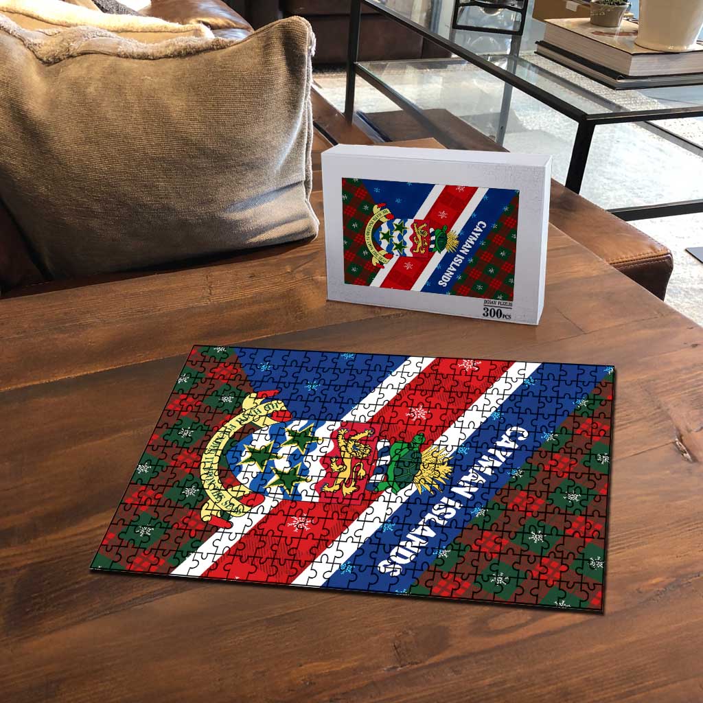 Cayman Islands Xmas Puzzle Christmas Plaid Turtle and Coat of Arms Red Green Blue - Wonder Print Shop