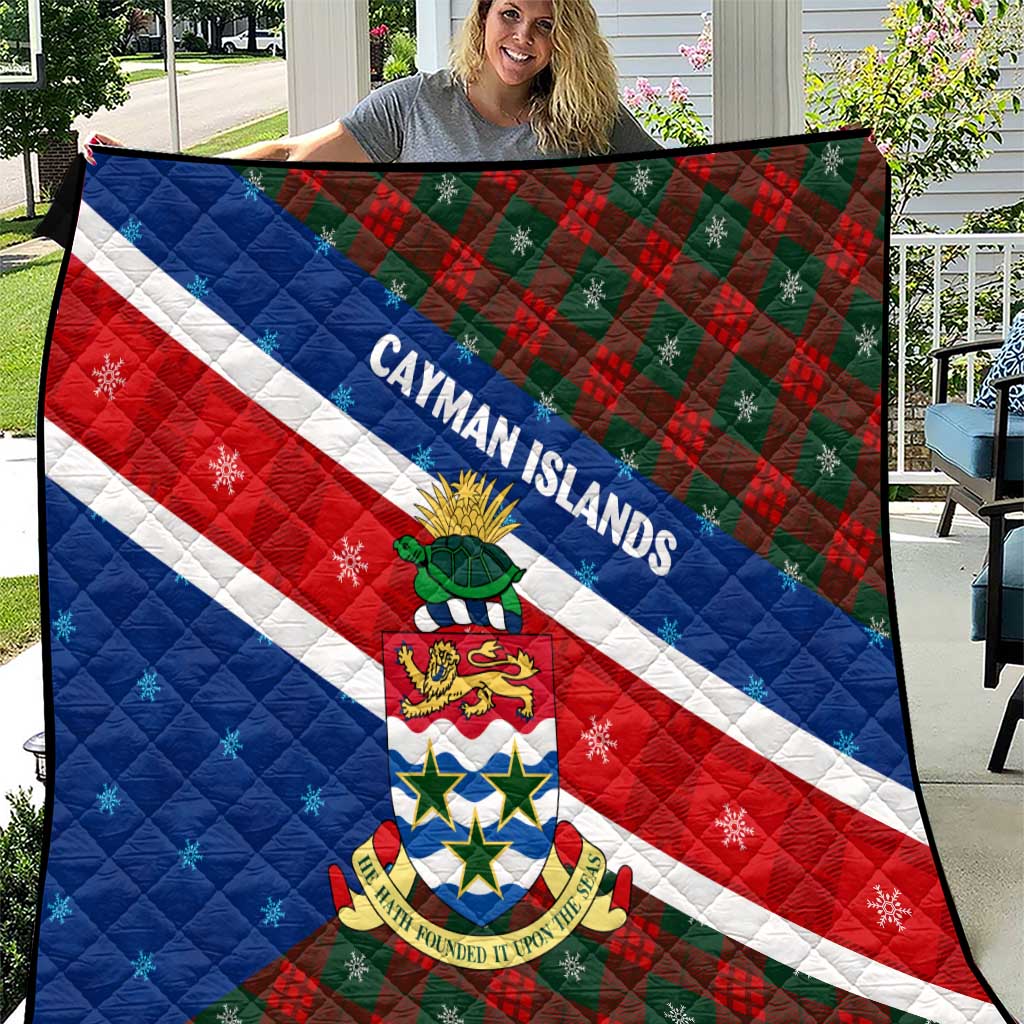 Cayman Islands Xmas Quilt Christmas Plaid Turtle and Coat of Arms Red Green Blue - Wonder Print Shop