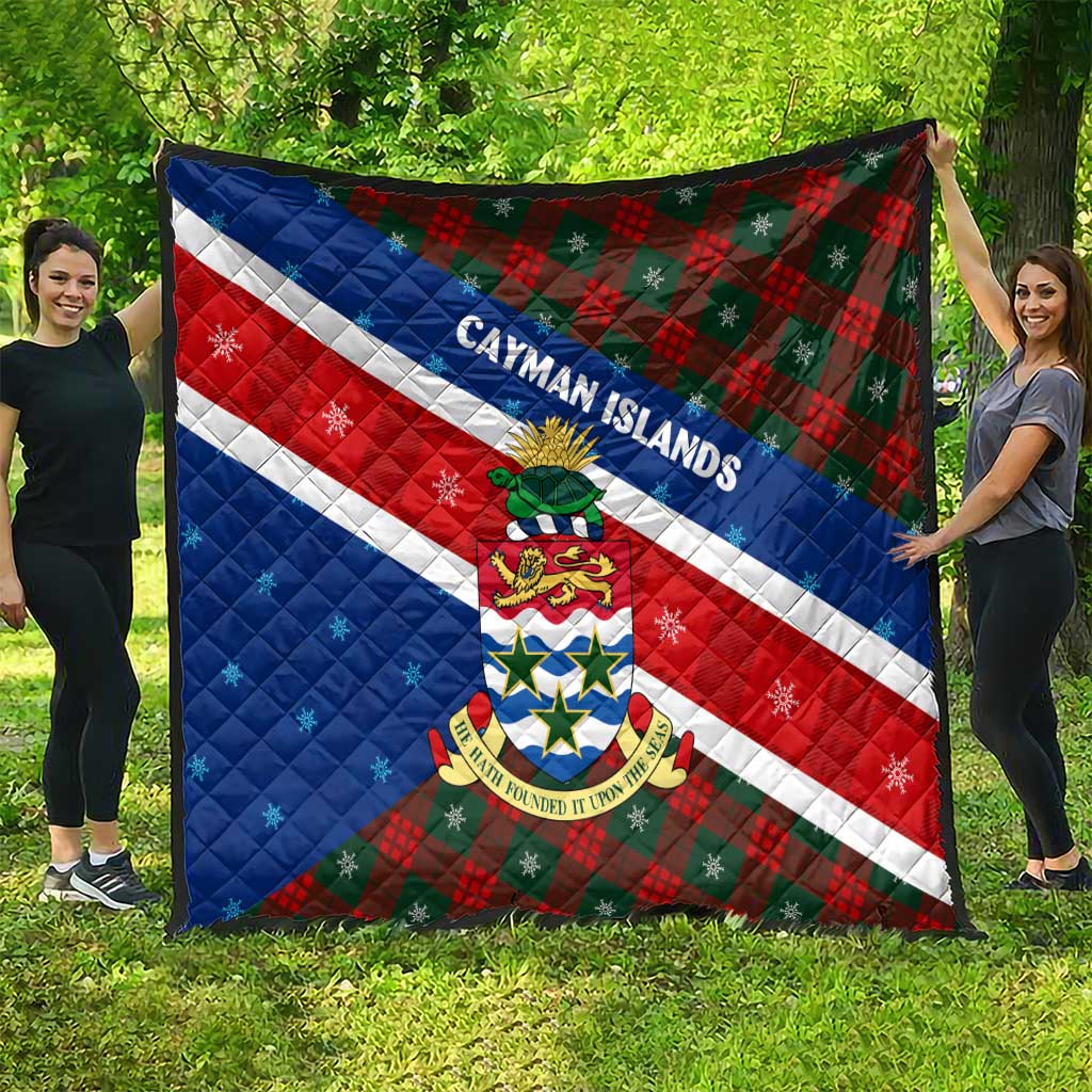 Cayman Islands Xmas Quilt Christmas Plaid Turtle and Coat of Arms Red Green Blue - Wonder Print Shop