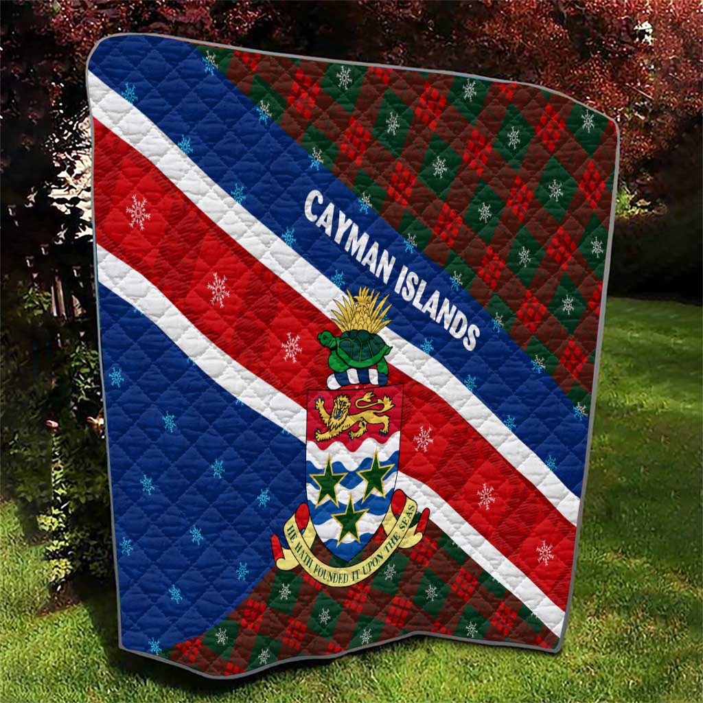 Cayman Islands Xmas Quilt Christmas Plaid Turtle and Coat of Arms Red Green Blue - Wonder Print Shop