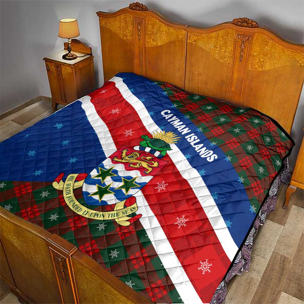 Cayman Islands Xmas Quilt Christmas Plaid Turtle and Coat of Arms Red Green Blue - Wonder Print Shop