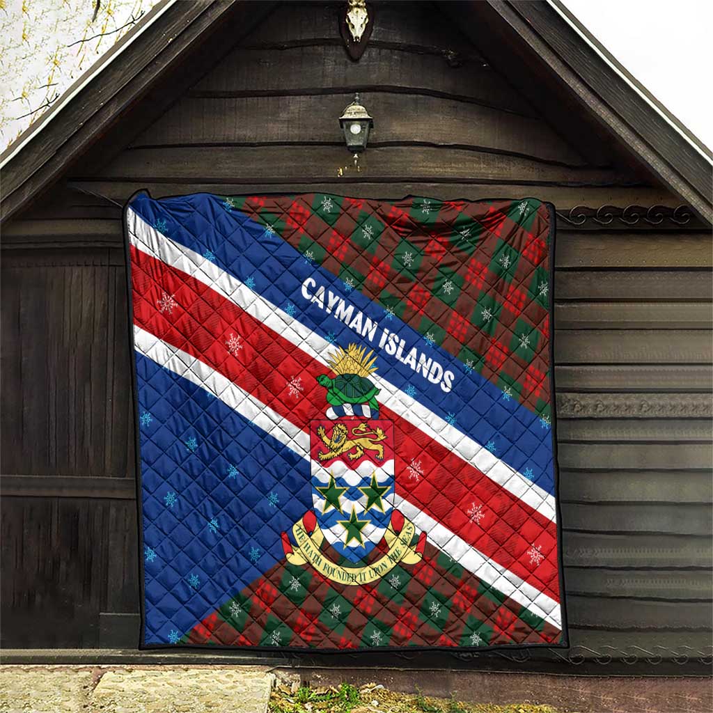 Cayman Islands Xmas Quilt Christmas Plaid Turtle and Coat of Arms Red Green Blue - Wonder Print Shop