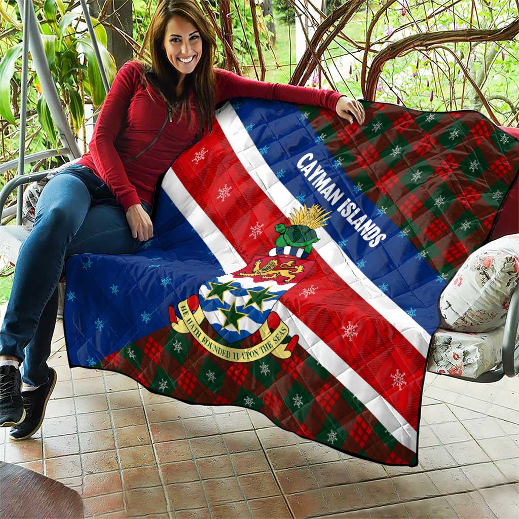 Cayman Islands Xmas Quilt Christmas Plaid Turtle and Coat of Arms Red Green Blue - Wonder Print Shop