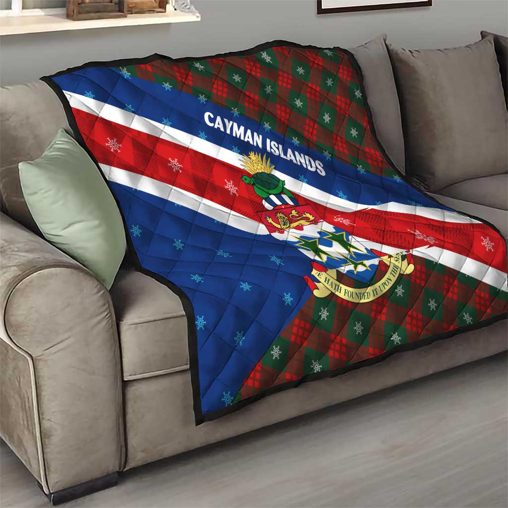 Cayman Islands Xmas Quilt Christmas Plaid Turtle and Coat of Arms Red Green Blue - Wonder Print Shop