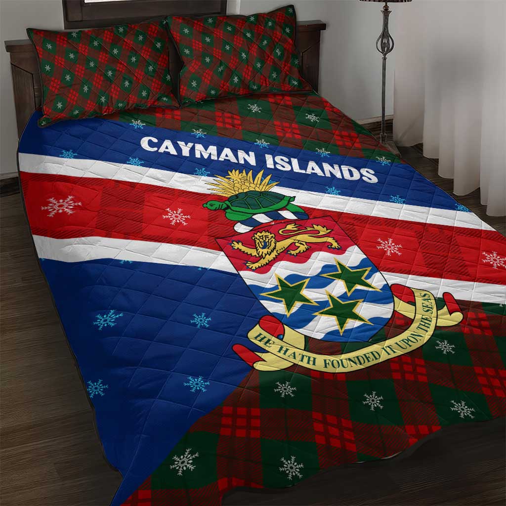 Cayman Islands Xmas Quilt Bed Set Christmas Plaid Turtle and Coat of Arms Red Green Blue - Wonder Print Shop