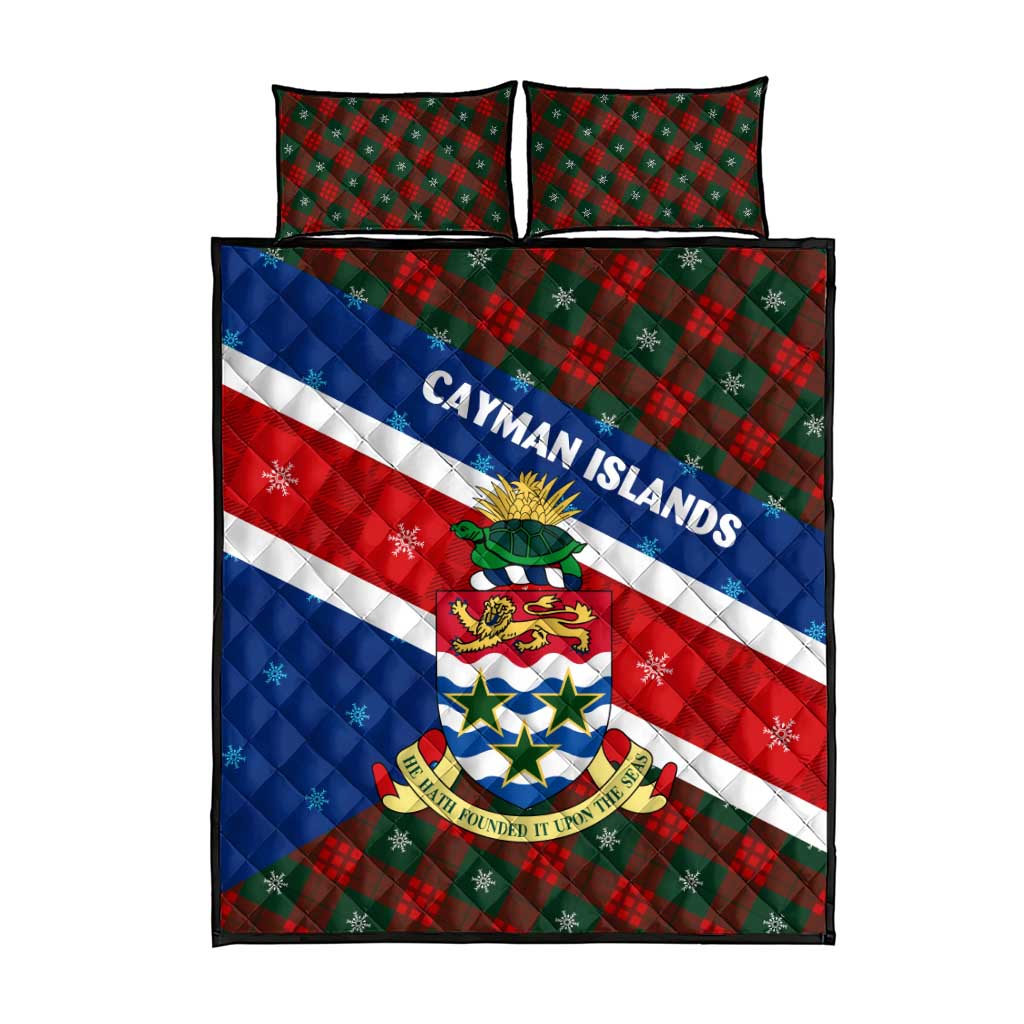 Cayman Islands Xmas Quilt Bed Set Christmas Plaid Turtle and Coat of Arms Red Green Blue - Wonder Print Shop