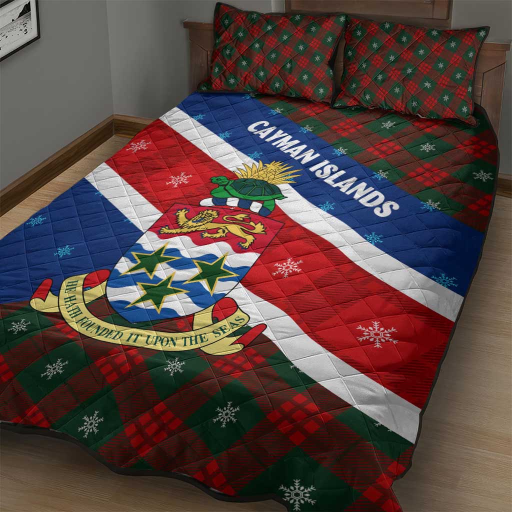 Cayman Islands Xmas Quilt Bed Set Christmas Plaid Turtle and Coat of Arms Red Green Blue - Wonder Print Shop