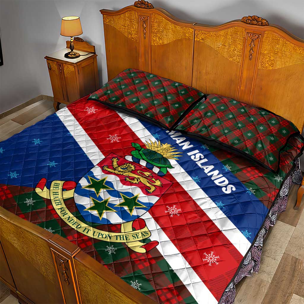 Cayman Islands Xmas Quilt Bed Set Christmas Plaid Turtle and Coat of Arms Red Green Blue - Wonder Print Shop