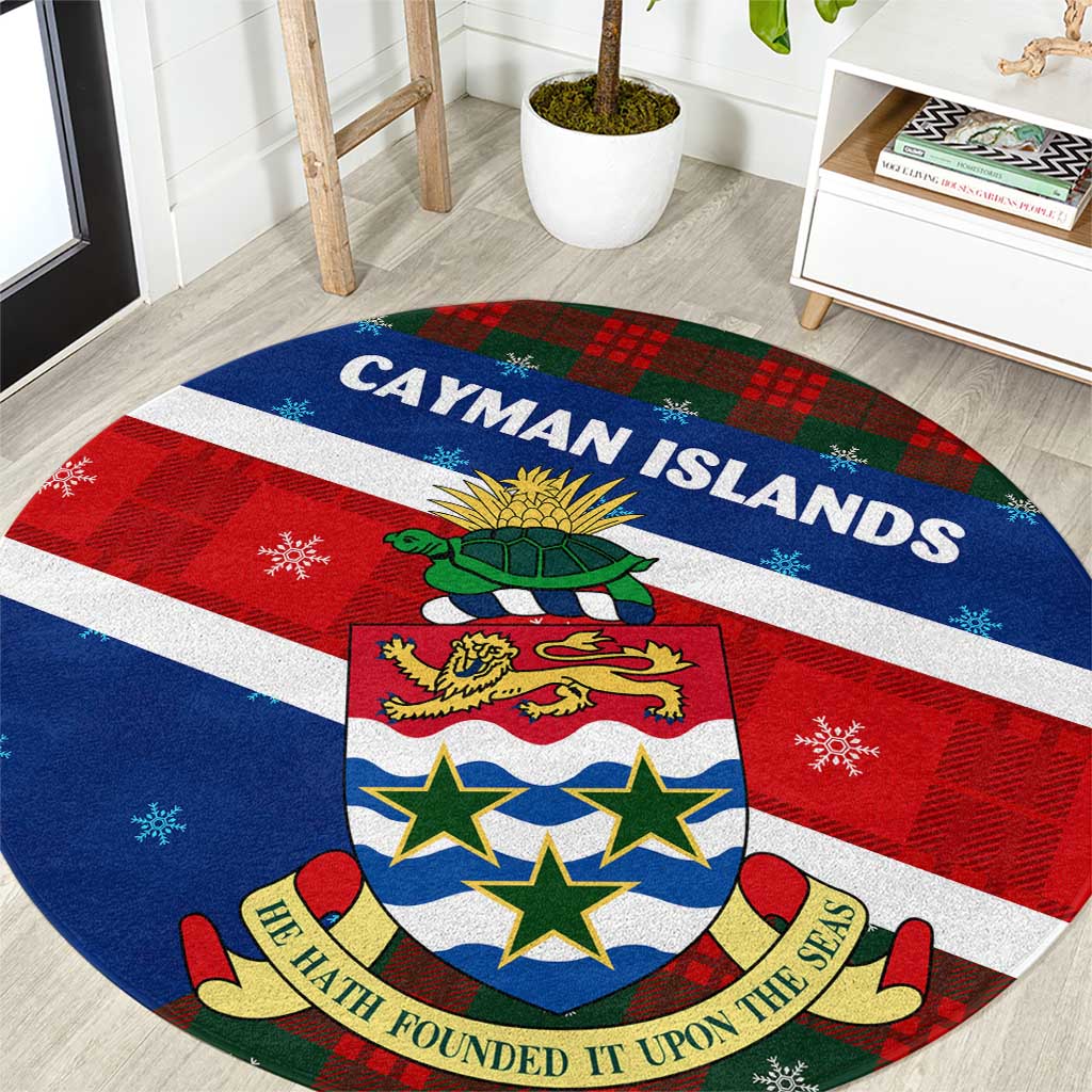Cayman Islands Xmas Round Carpet Christmas Plaid Turtle and Coat of Arms Red Green Blue - Wonder Print Shop