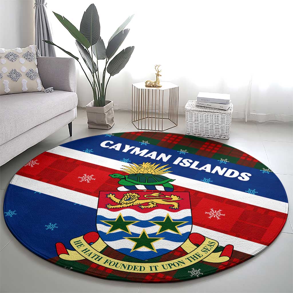 Cayman Islands Xmas Round Carpet Christmas Plaid Turtle and Coat of Arms Red Green Blue - Wonder Print Shop