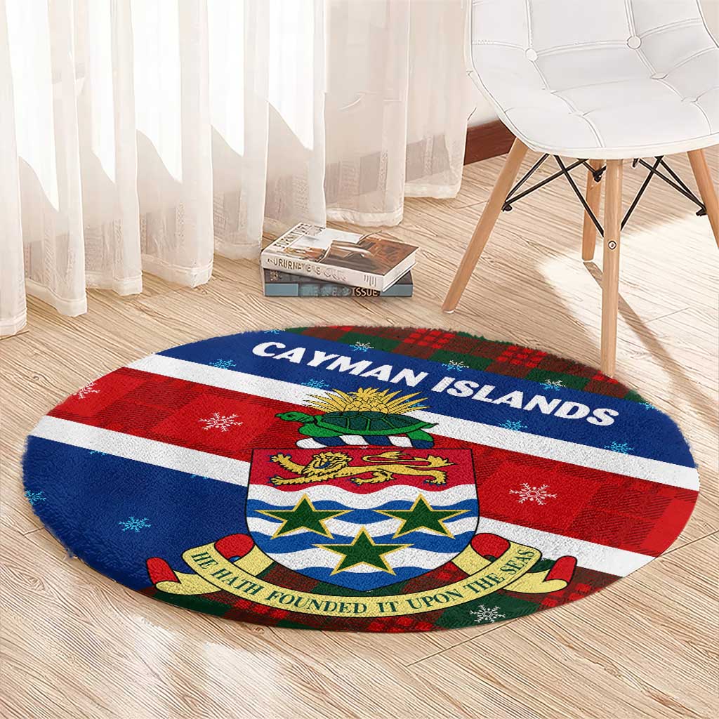 Cayman Islands Xmas Round Carpet Christmas Plaid Turtle and Coat of Arms Red Green Blue - Wonder Print Shop