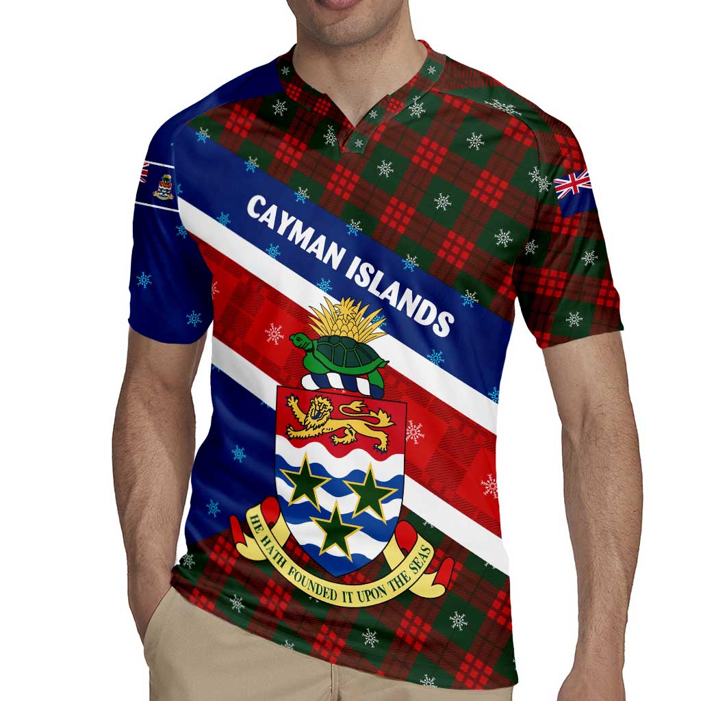 Cayman Islands Xmas Rugby Jersey Christmas Plaid Turtle and Coat of Arms Red Green Blue - Wonder Print Shop