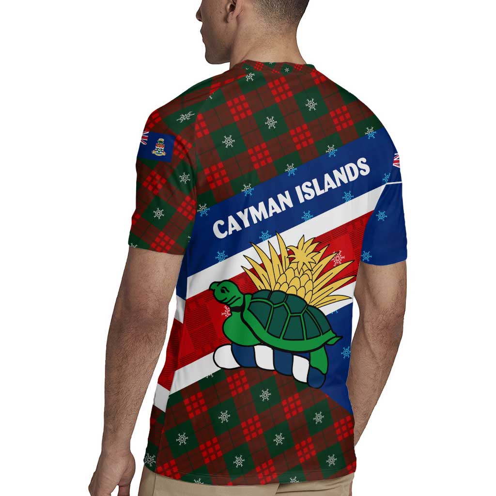 Cayman Islands Xmas Rugby Jersey Christmas Plaid Turtle and Coat of Arms Red Green Blue - Wonder Print Shop
