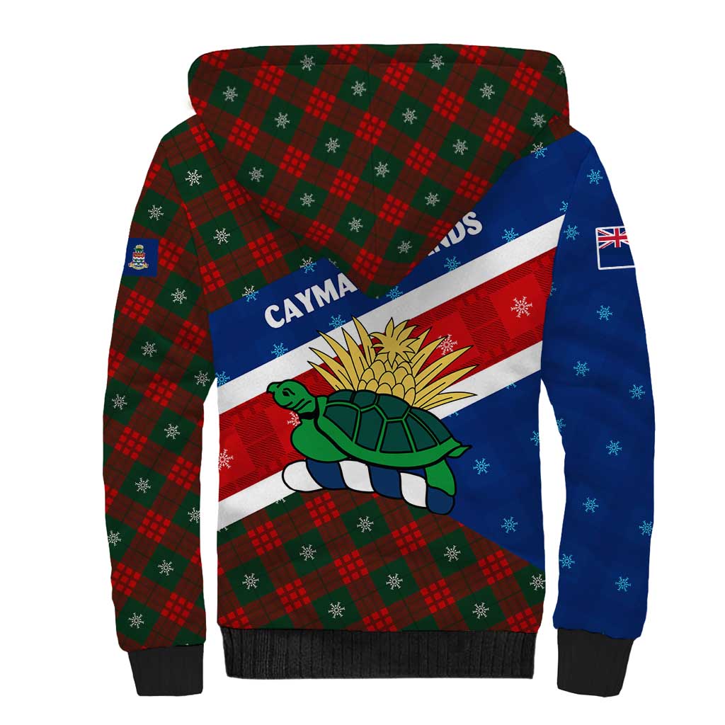 Cayman Islands Xmas Sherpa Hoodie Christmas Plaid Turtle and Coat of Arms Red Green Blue - Wonder Print Shop