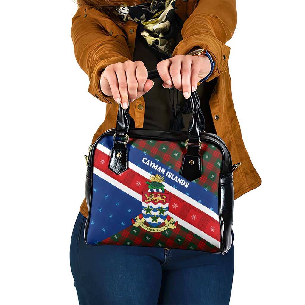 Cayman Islands Xmas Shoulder Handbag Christmas Plaid Turtle and Coat of Arms Red Green Blue - Wonder Print Shop